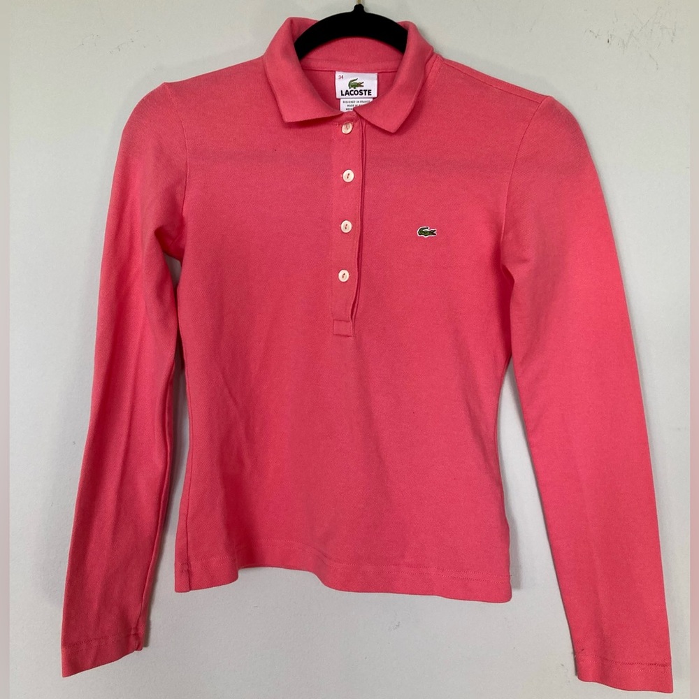 Lacoste Long Sleeve Polo Shirt - Peach - Size 34